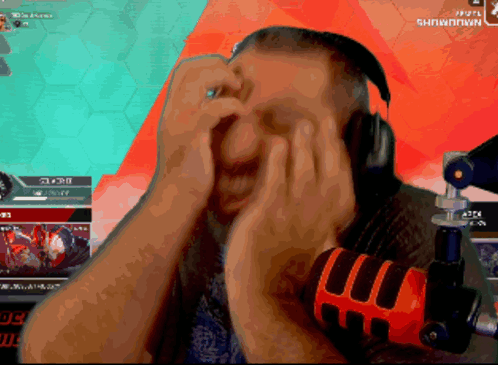 Man Covering Face With Headphones And Microphone GIF