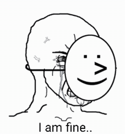 Man Covering Face With Smiley And I Am Fine GIF
