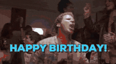 Man Covering Mouth Happy Birthday In Blue GIF