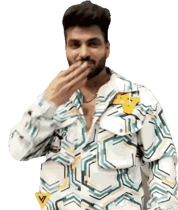 Man Covering Mouth Wearing Yellow V Shirt Sticker