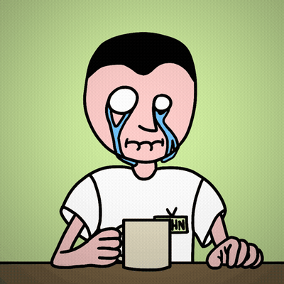 Man Crying Holding Cup With Letters HN GIF