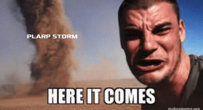 Man Crying In Front Of Tornado Saying Here It Comes GIF