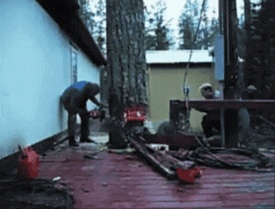 Man Cutting Tree With Chainsaw GIF