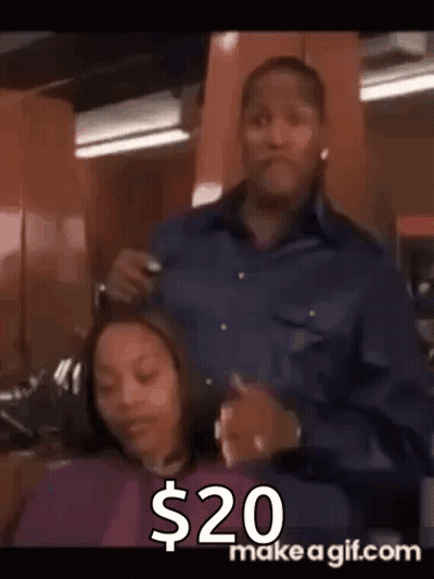 Man Cutting Woman's Hair For $20 GIF