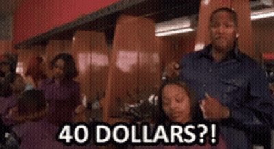 Man Cutting Woman's Hair Says 40 Dollars GIF