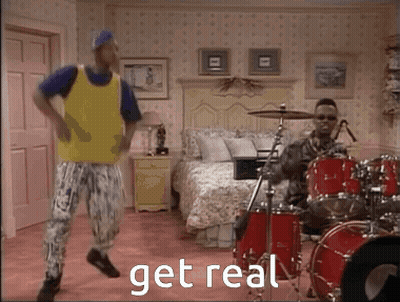 Man Dancing At Drum Set Saying Get Real GIF