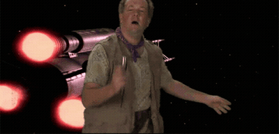 Man Dancing Before Spaceship With Red Lights GIF