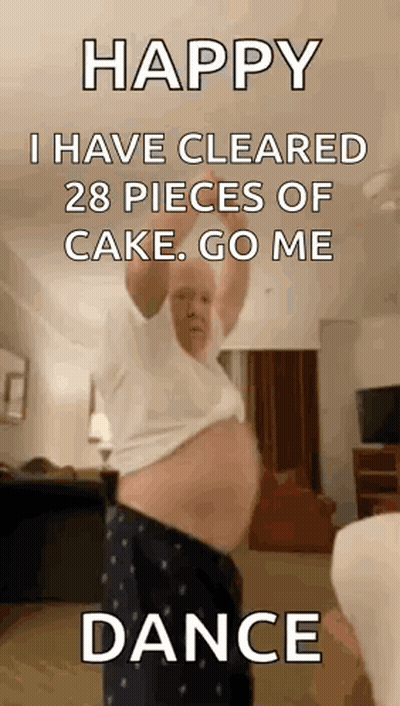 Man Dancing Happy Cleared 28 Cakes