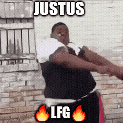 Man Dancing In Front Of Brick Wall Saying Justus LFG GIF