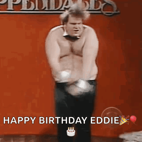 Man Dancing In Front Of Happy Birthday Eddie Sign GIF