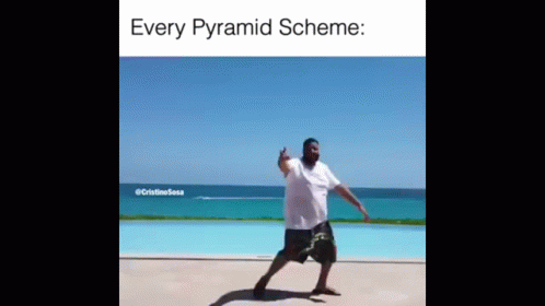 Man Dancing In Front Of Pool Saying Every Pyramid Scheme GIF