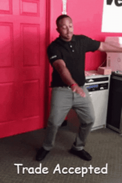 Man Dancing In Front Of Red Door Trade Accepted GIF