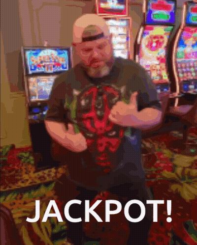 Man Dancing In Front Of Slot Machine Jackpot GIF