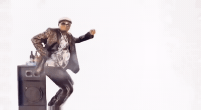 Man Dancing In Front Of Speaker With Bottles GIF