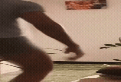 Man Dancing In Living Room In Front Of Picture GIF