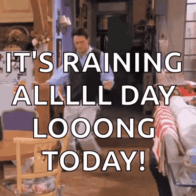 Man Dancing In Living Room Saying It's Raining All Day Long Today GIF