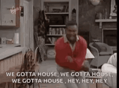 Man Dancing in Living Room Saying We Gotta House Hey Hey