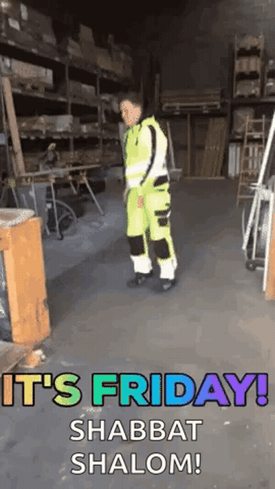 Man Dancing In Warehouse It's Friday Shabbat Shalom GIF