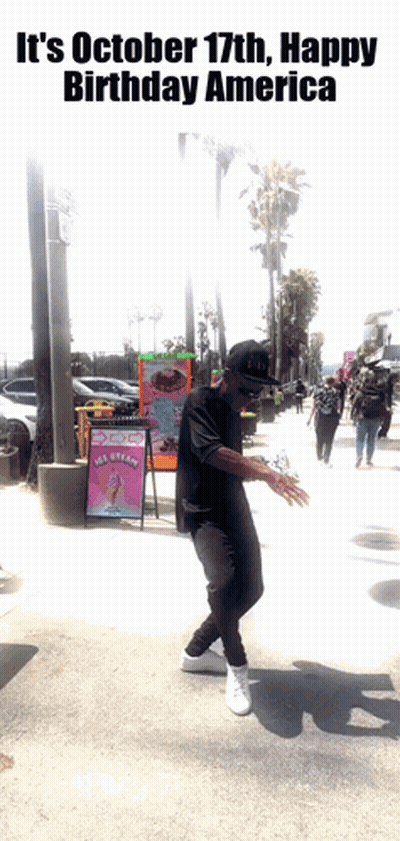 Man Dancing On Sidewalk In Front Of Ice Cream Sign GIF