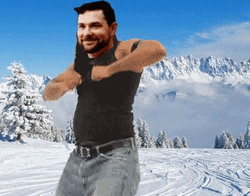 Man Dancing On Snowy Mountain