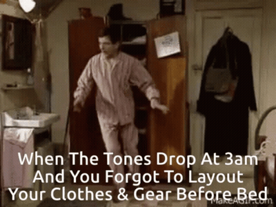 Man Dancing When The Tones Drop At 3Am Forgot To Layout Clothes And Gear GIF