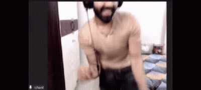 Man Dancing Without Shirt On Video Call GIF