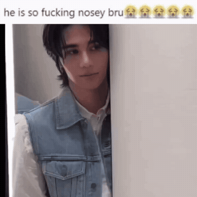 Man Denim Vest Peeking So Fucking Nosey Bru GIF