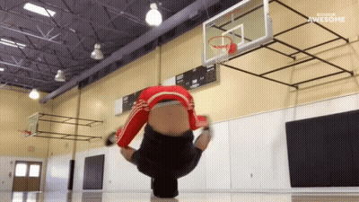 Man Doing Handstand On Basketball Court Saying Awesome GIF