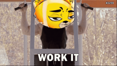 Man Doing Pull Ups With Yellow Cat On Head Saying Work It GIF