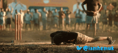 Man Doing Push Ups In Front Of Cricket Wicket With Twitter Logo GIF