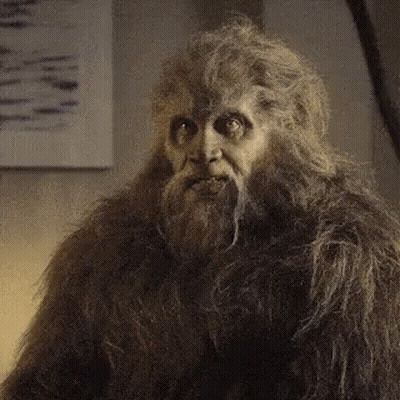 Man Dressed As Bigfoot With Beard GIF