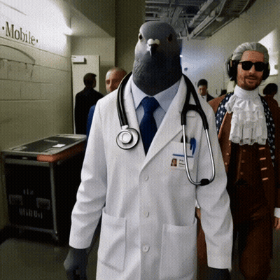 Man Dressed As Doctor With Pigeon Head GIF