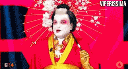 Man Dressed As Geisha Holding Umbrella Smoking GIF