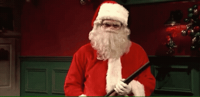 Man Dressed As Santa Claus Holding Cane GIF
