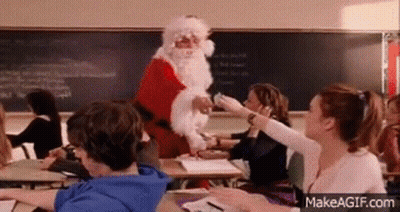 Man Dressed As Santa Claus In Classroom GIF