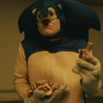 Man Dressed As Sonic Holding Meat GIF