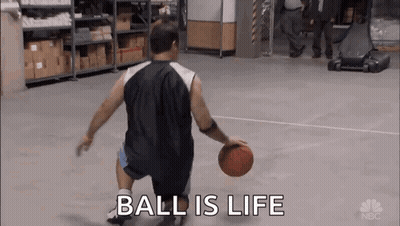 Man Dribbling Basketball In Warehouse Saying Ball Is Life GIF