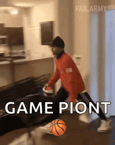 Man Dribbling Basketball Saying Game Point GIF