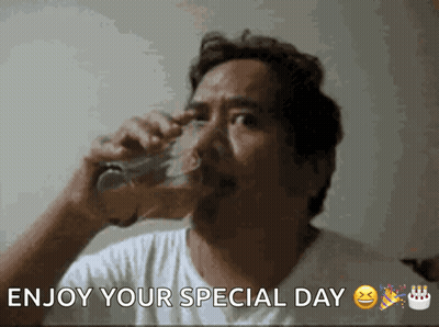 Man Drinking From Glass Saying Enjoy Your Special Day