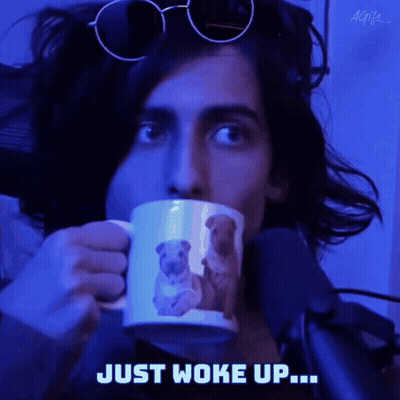 Man Drinking From Just Woke Up Mug GIF