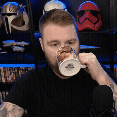 Man Drinking From Star Wars Mug With Stormtrooper Helmet GIF