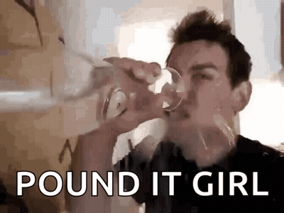 Man Drinking Glass Saying Pound It Girl GIF