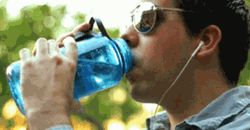 Man Drinking Water Blue Tumbler GIF