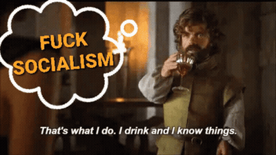 Man Drinking Wine With Thought Bubble Fuck Socialism GIF