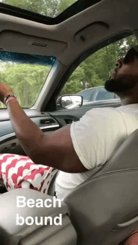 Man Driving Car Beach Bound GIF