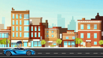 Man Driving Car Down City Street GIF