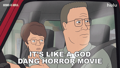 Man Driving Car Saying It's Like A God Dang Horror Movie GIF