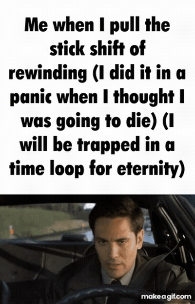 Man Driving Car Saying Me When I Pull The Stick Shift Of Rewinding GIF