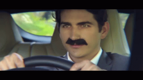 Man Driving Car With Fake Mustache GIF