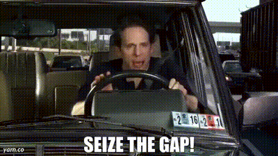 Man Driving Car With Seize The Gap On Windshield GIF